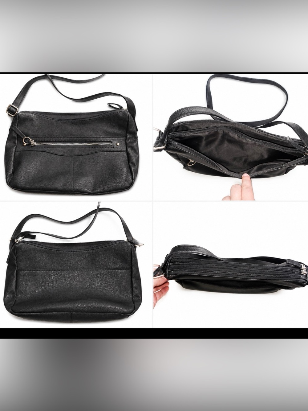 Black Faux Leather Crossbody Shoulder Bag Adjustable Strap